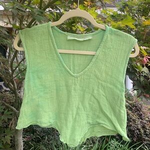 Jen’s Pirate Booty avacado green tie dyed, handmade, summer gauze shirt